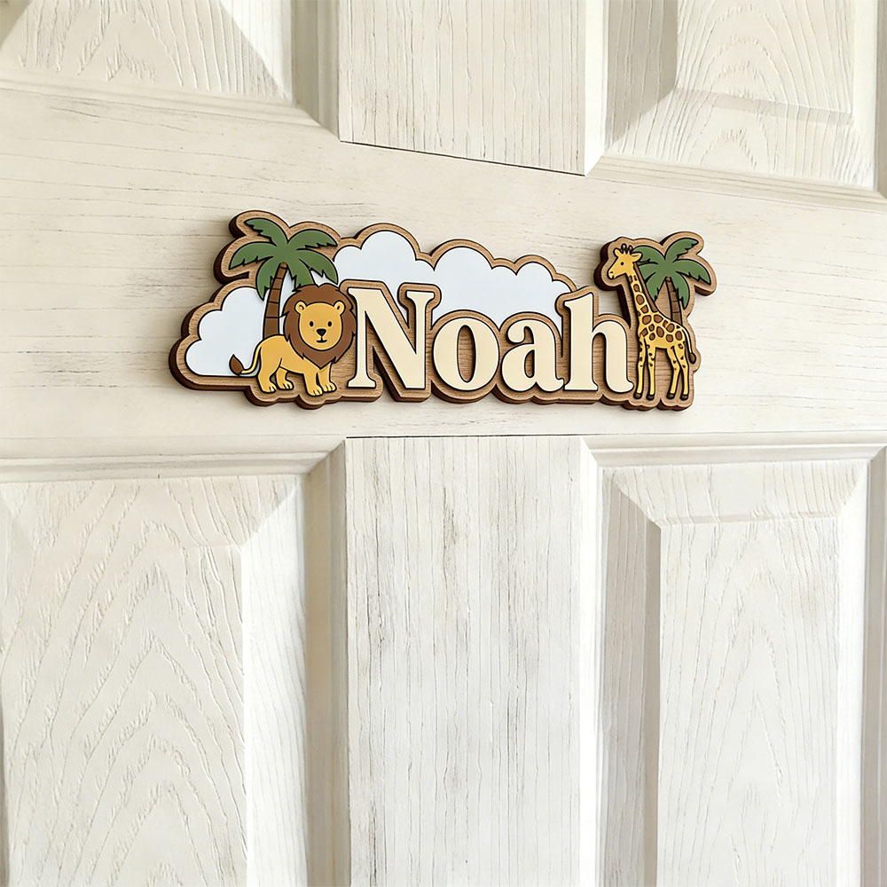 Nursery - Whimsical Jungle Friends Custom Name Plaque,
